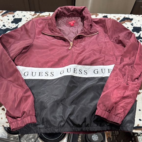 Guess Jackets & Blazers - Guess Maroon and Black Color Block Bomber Jacket Wind breaker